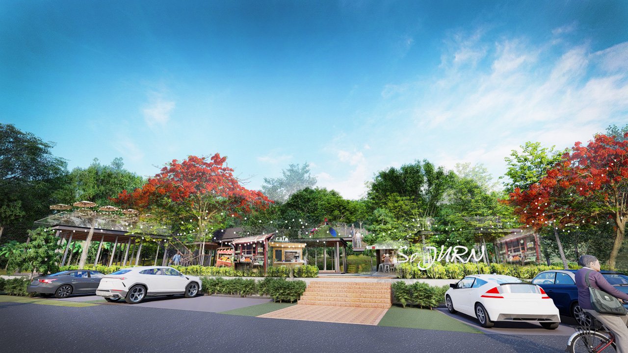 Concepts for outdoor malls and markets where public lawns, plazas and streetscapes